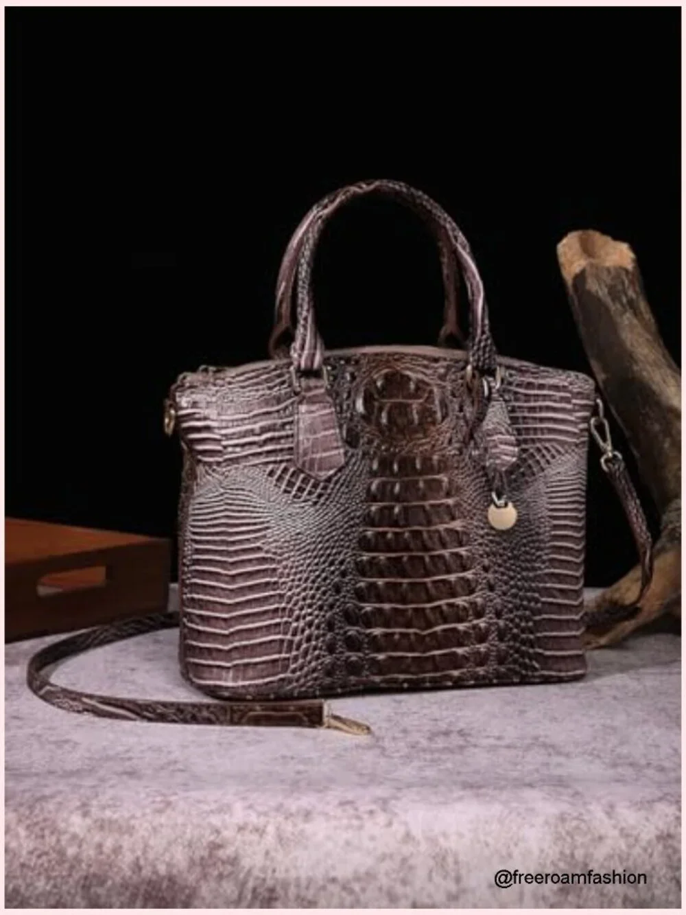Satchel Tote Bag with Faux Croc Embossed Pattern, Crossbody, Laptop Fit